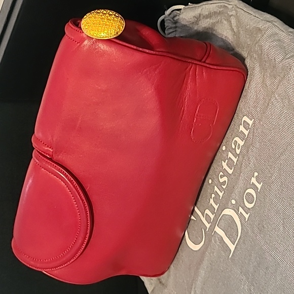 CHRISTIAN DIOR RARE VINTAGE LIPSTICK RED LAMBSKIN LEATHER DOUBLE FLAP CLUTCH BAG - Picture 16 of 17